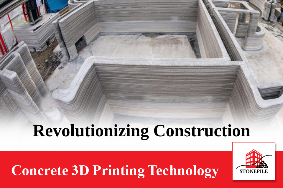 On-site concrete 3D printer in action, revolutionizing traditional construction methods.