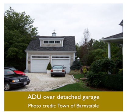 An ADU situated over a detached garage, offering a practical example of maximizing residential space.